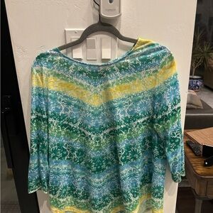 Ruby Rd. Green and Blue Floral Long Sleeve Top